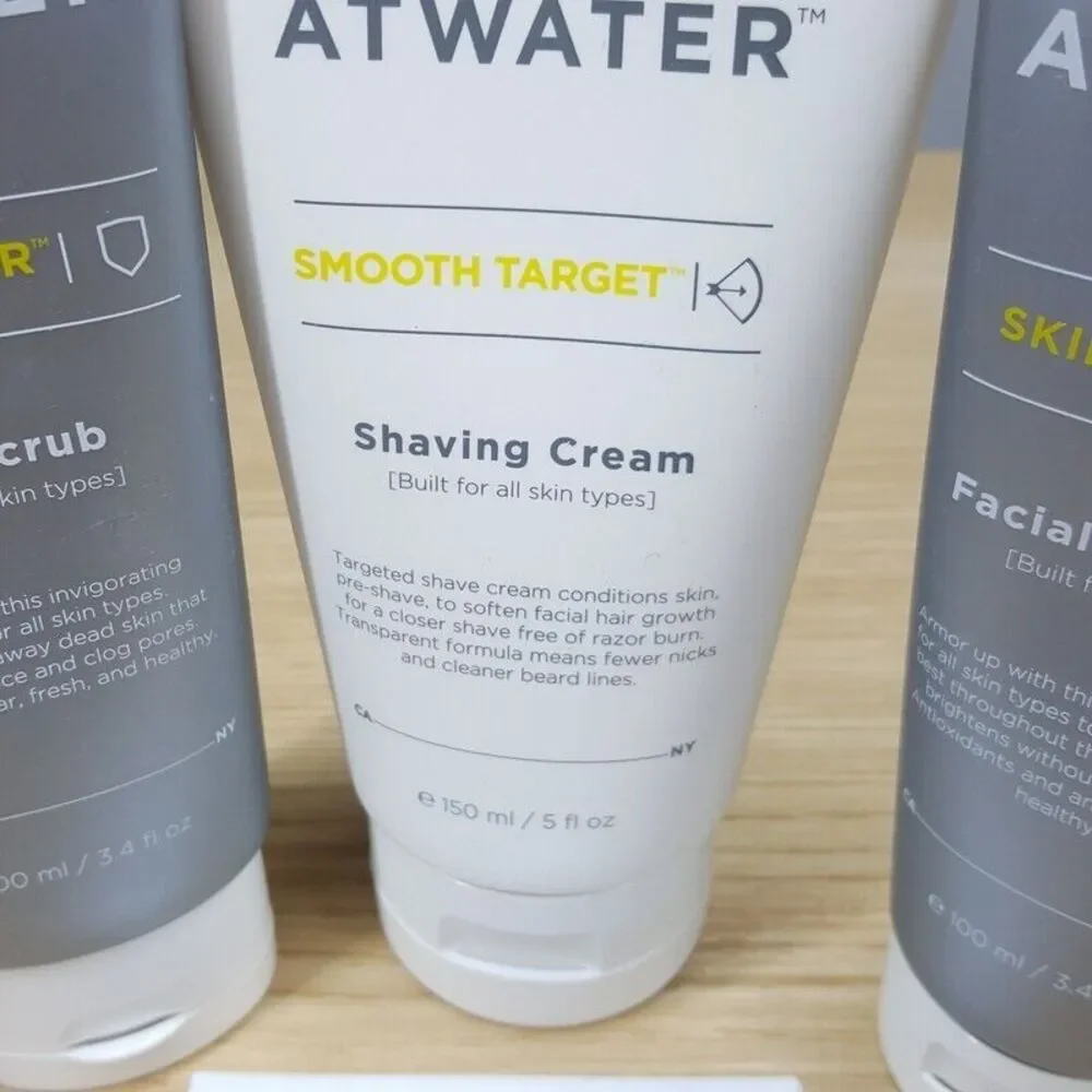 ATWATER Mens Skincare 4 Pc Set Face Scrub Moisturizer Shaving Cream Cleansing